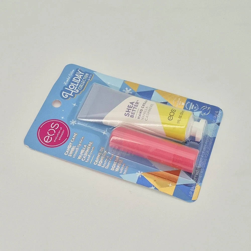 EOS Candy Cane Swirl Lip Balm & Vanilla Cashmere Hand Cream Lotion Holiday